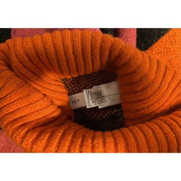 WynneLayers Colorblock L Turtleneck Women Intarsia Sweater Retro Mod Neon - Picture 9 of 16